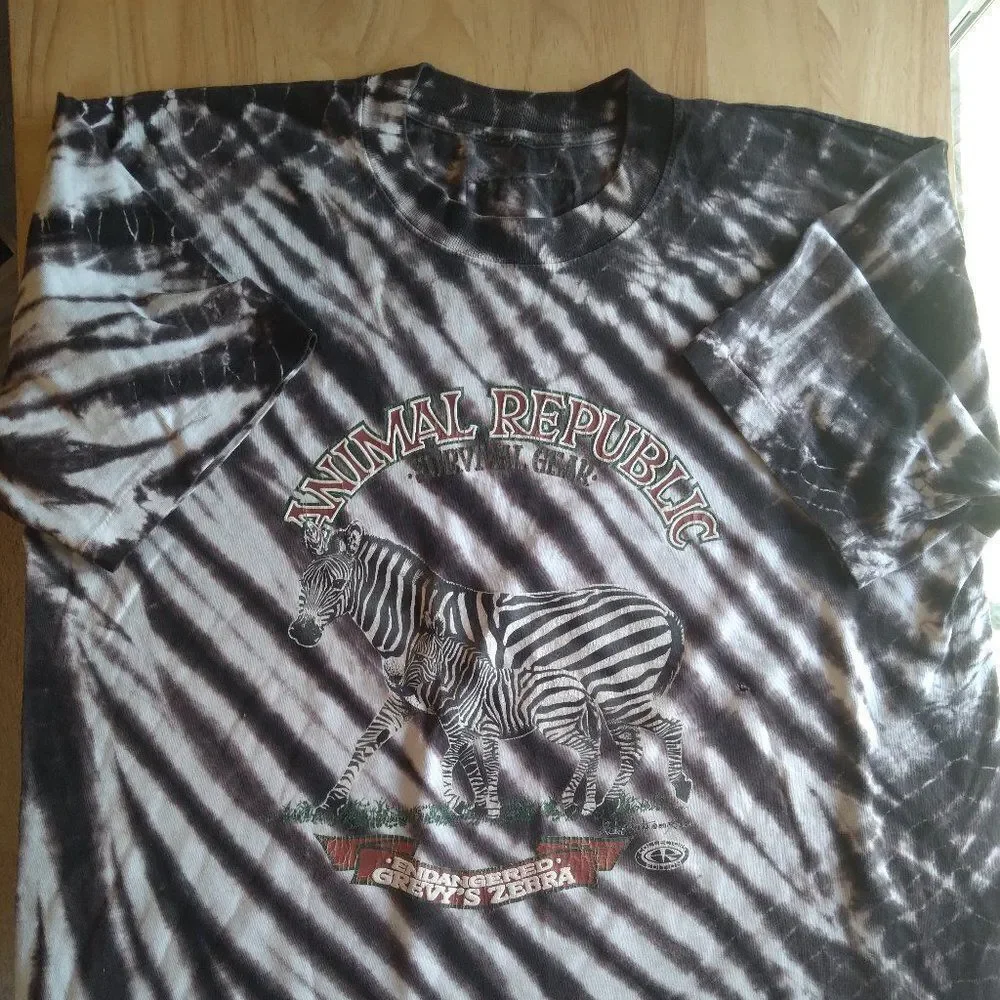 Vintage Animal Republic Survival Gear Zebra Tie Dye T-Shirt - Picture 2 of 9